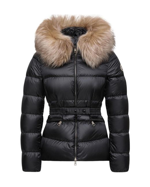 Moncler Black Boed Hooded Shearling-Trimmed Short Down Jacket