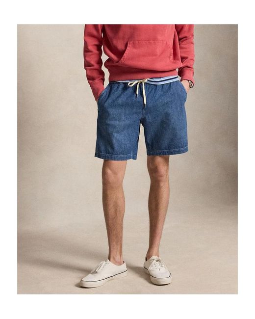 Polo Ralph Lauren Blue Polo Pony Drawstring Denim Shorts for men