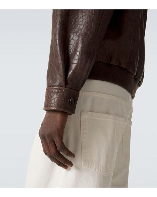 FRAME Brown Leather Bomber Jacket for men