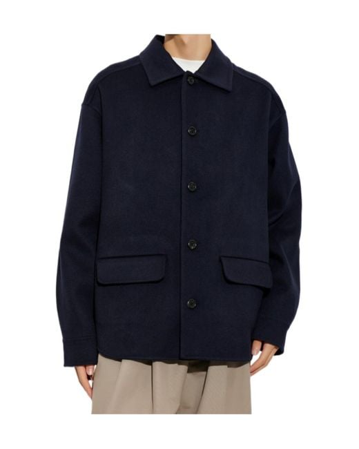 Marni Blue Long-Sleeve Wool Coat for men