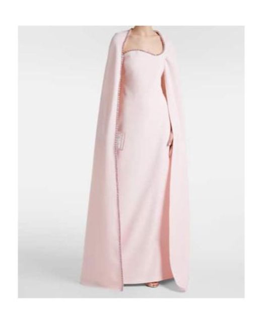 Safiyaa Pink Mattia Caped Embellished Crêpe Gown