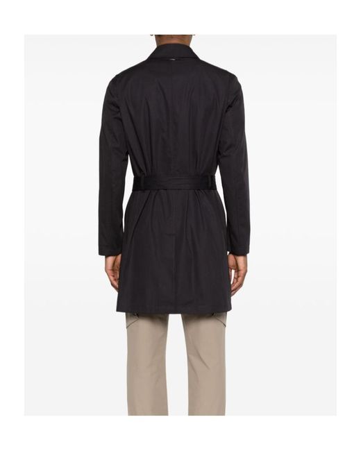 Herno Black Double-Breasted Belted Coat for men