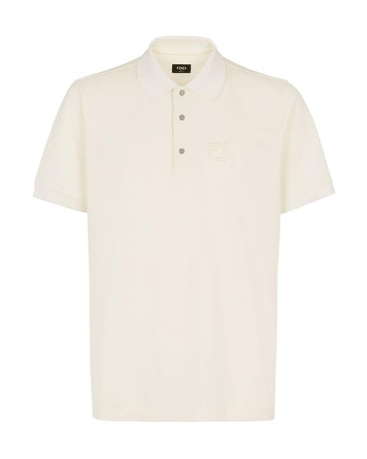Fendi White Ff Embossed Short Sleeved Polo Shirt for men