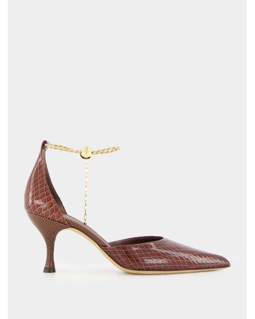 Ferragamo Pink Ferragamo Chain Ankle Strap Pumps