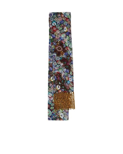 Dries Van Noten White Fani Printed Embellished Chiffon Scarf