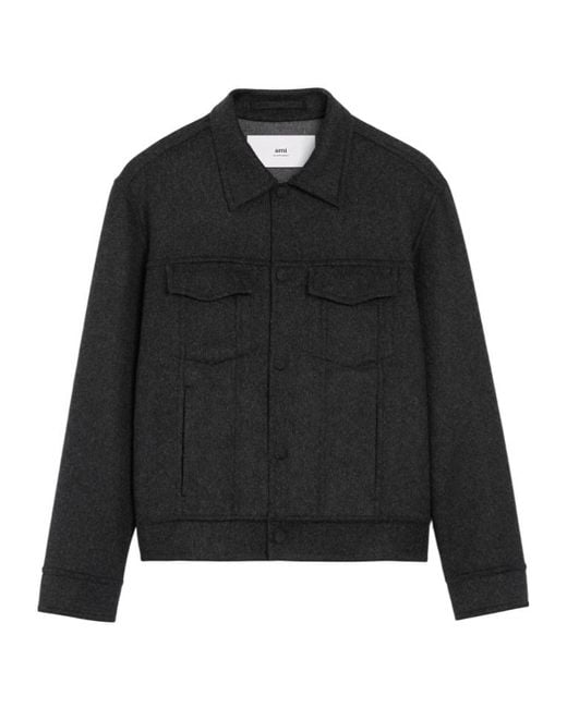 AMI Black Wool Trucker Jacket for men