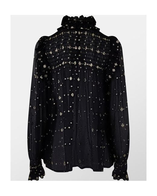 Saint Laurent Black Ruffled Long Sleeve Blouse