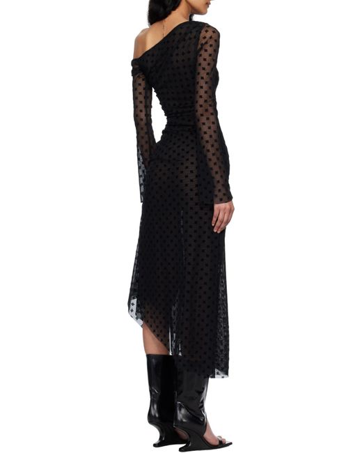 M I S B H V Black Logo-Flocked Midi Dress