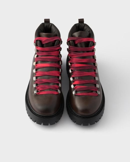 Prada Brown Leather Lace-Up Booties