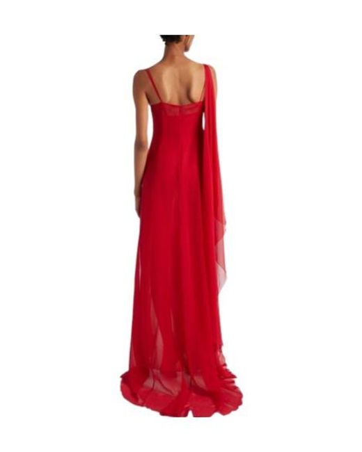 Blumarine Red Draped Silk Georgette Gown