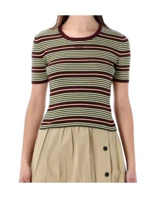 Prada Brown Striped Short-Sleeved Knitted Top