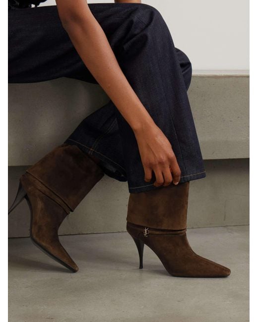 Saint Laurent Brown Niki Pointed Toe Ankle Boots
