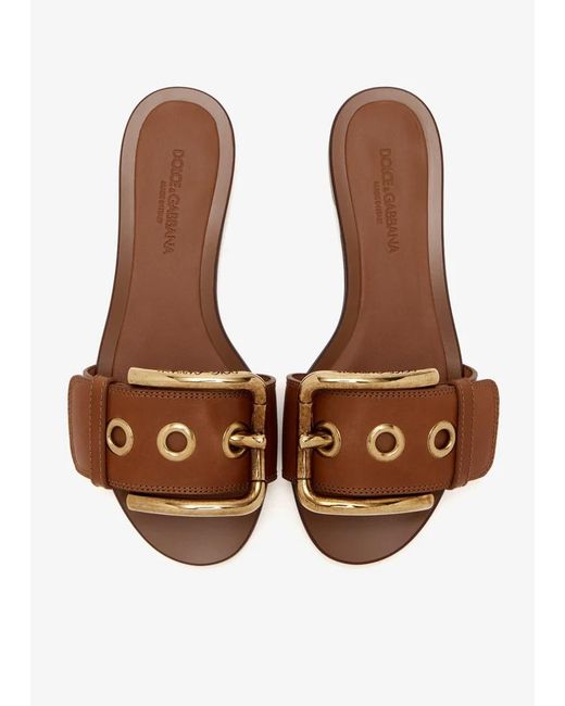 Dolce & Gabbana Brown Buckle Strap Flat Sandals