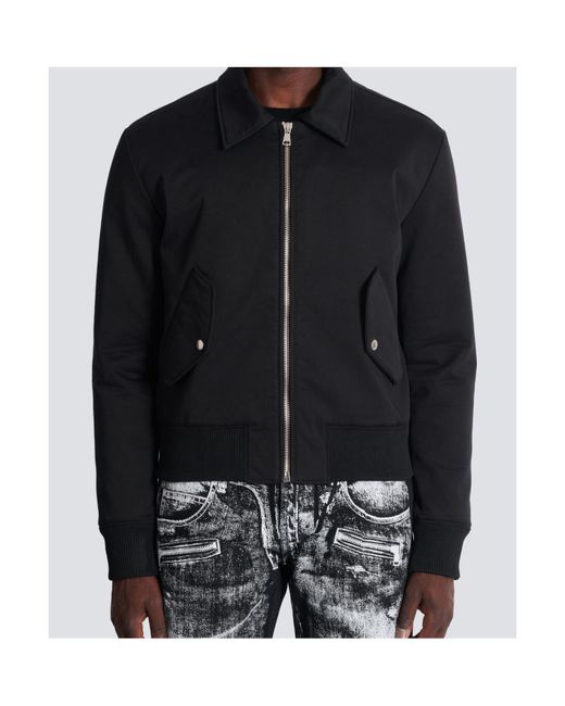 Balmain Black Cotton Bomber Jacket With Vintage Logo for men