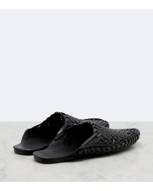 The Row Black Woven Leather Mules