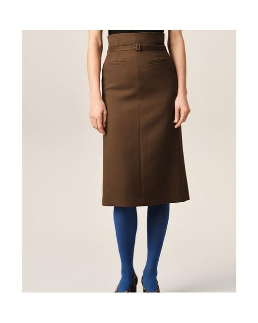 AMI Brown Ami Belted Pencil Skirt