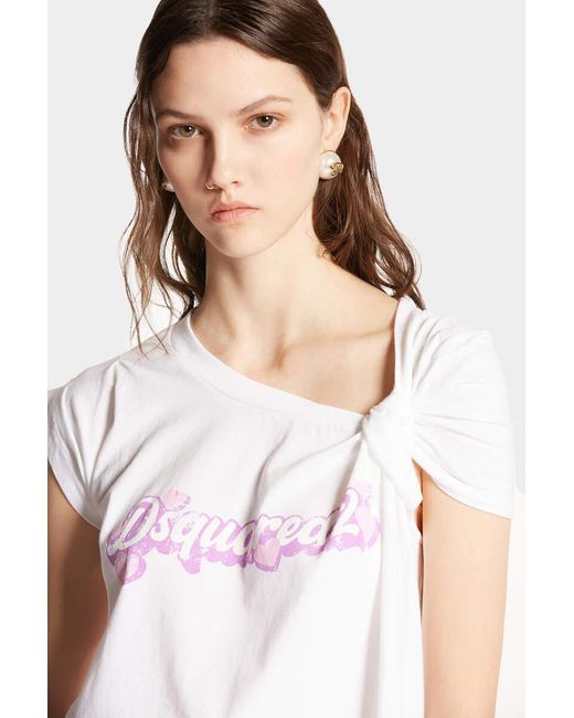 DSquared² White Logo Printed Crewneck T-Shirt