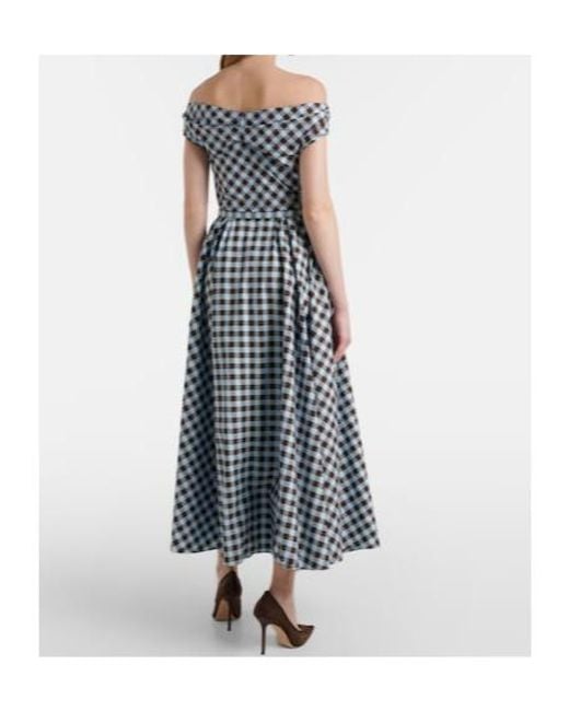 Oscar de la Renta Blue Gingham Cotton-Blend Midi Dress