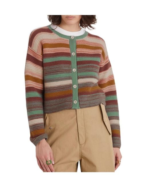 The Elder Statesman Brown Striped Cropped Cardigan