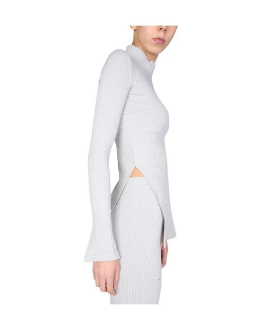 Helmut Lang White Mock Neck Ribbed Knit Top