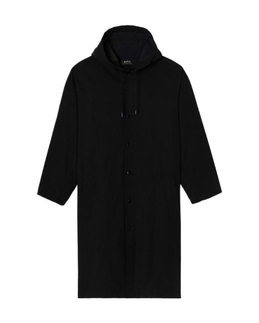 A.P.C. Black Hooded Long Coat for men