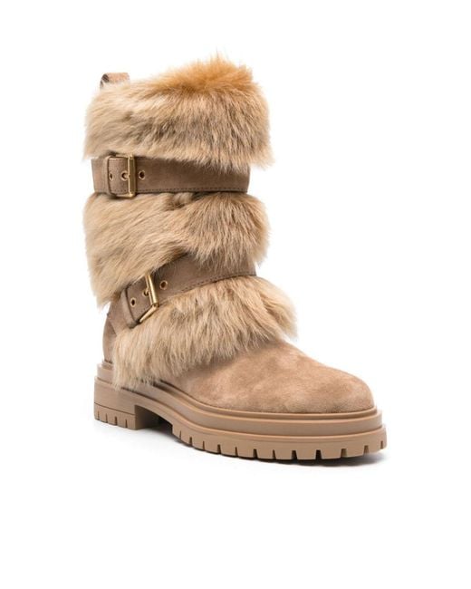 Gianvito Rossi Natural Maverick Buckle Detailed Biker Boots