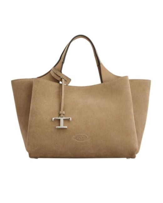 Tod's Brown T-Logo Suede Tote Bag
