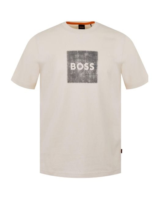 Boss White Logo Crew-Neck T-Shirt for men