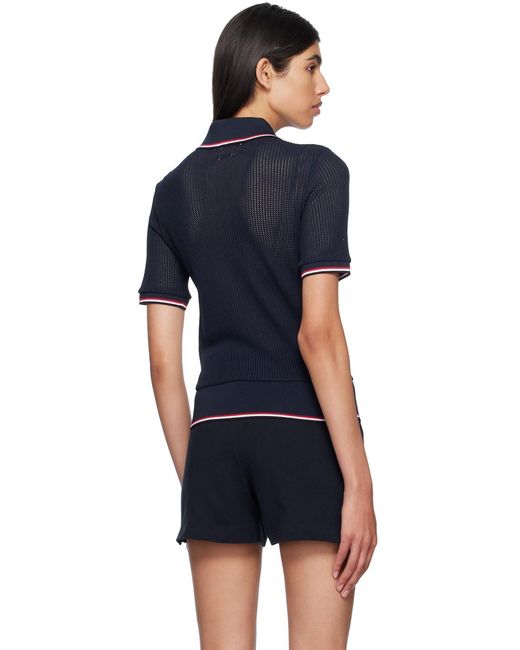 Thom Browne Blue Signature Striped Detail Polo Shirt