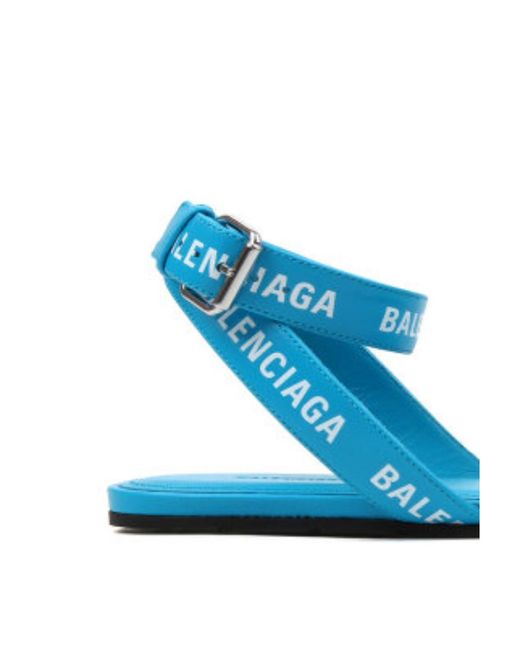 Balenciaga Blue Logo Flat Sandals