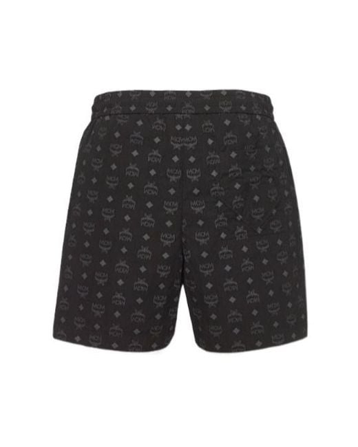 MCM Black Monogram Print Shorts for men