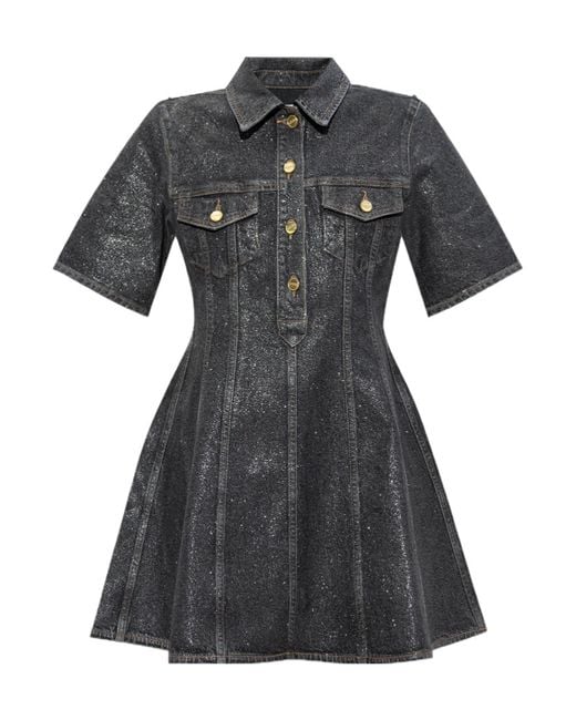 Ganni Black Flared Denim Mini Dress