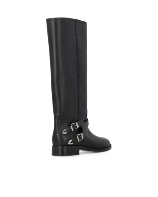 Pinko Black Buckle-Detail Leather Boots