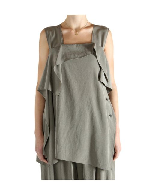 Y's Yohji Yamamoto Gray Ruffled Square-Neck Top