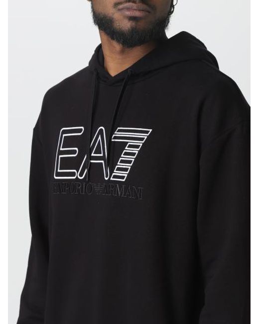 EA7 Black Logo Hooded Sweater for men