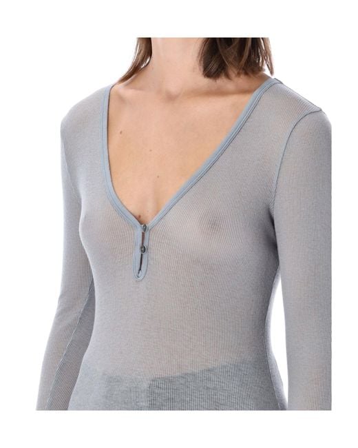 James Perse Gray Ribbed Henley Knitted Top