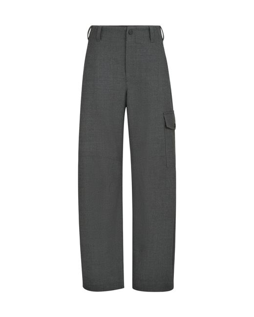 Brunello Cucinelli Gray Virgin Wool Twill Cargo Barrel Trousers With Monili