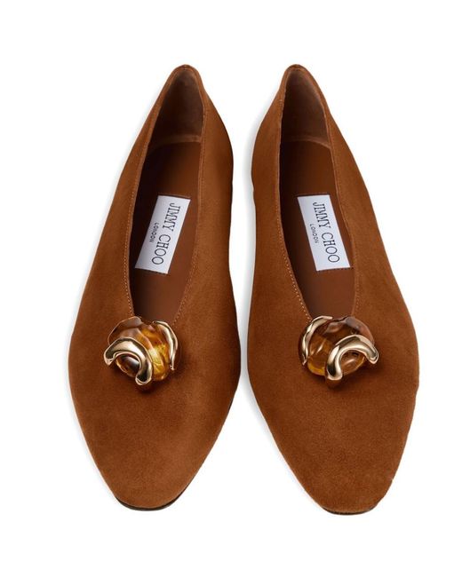 Jimmy Choo Brown Embellished Ballet Flat Shoes