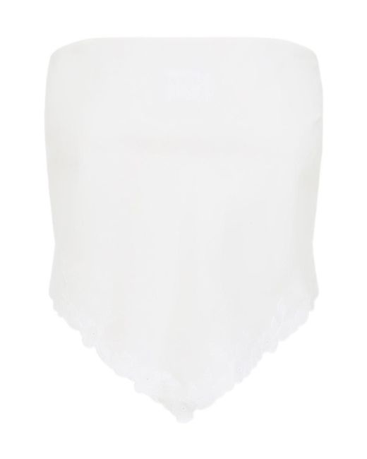 Miu Miu White Embroidered Slubbed Canvas Bandana Top