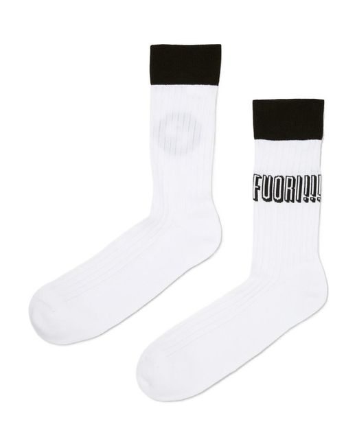 Gucci White Graphic Logo Embroidered Striped Socks