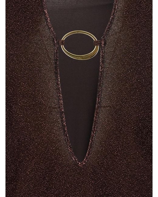 Oseree Brown Ring-Detail V-Neck Mini Dress