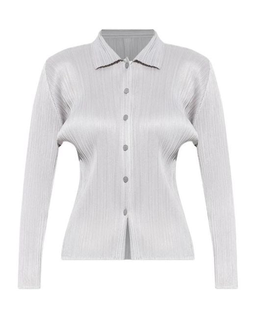 Pleats Please Issey Miyake White Pleated Button-Up Shirt