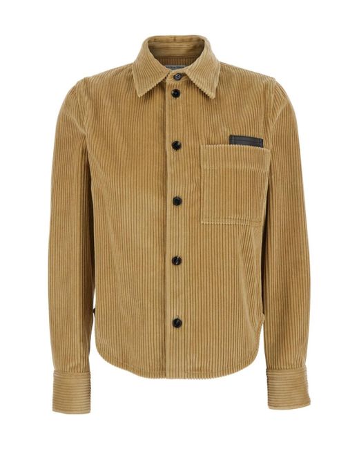 Bottega Veneta Green Long Sleeved Corduroy Shirt