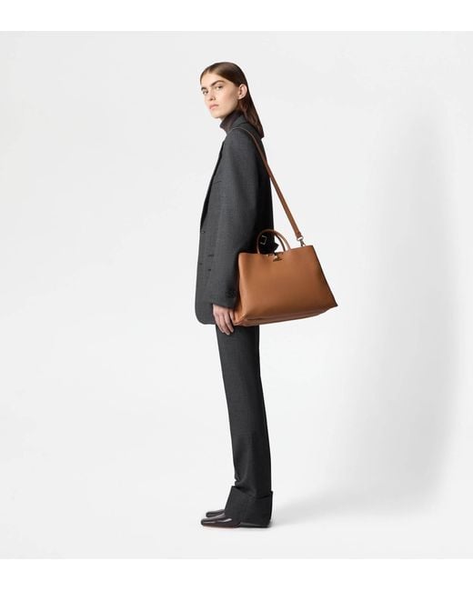 Tod's Brown T Timeless Logo Plaque Medium Tote Bag