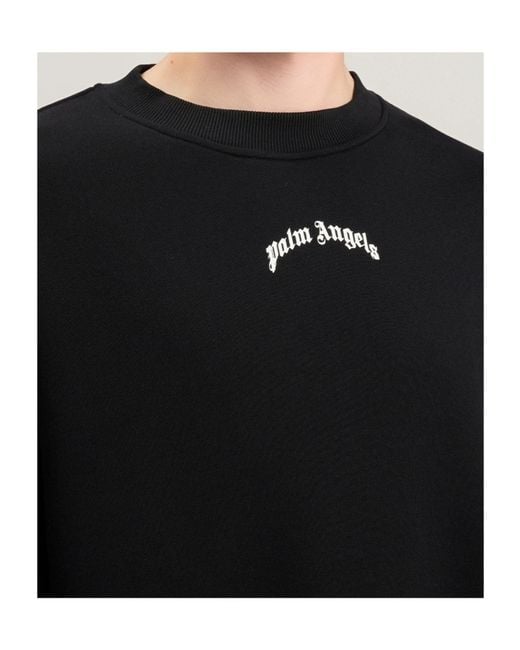 Palm Angels Black Curved Logo Loose Sweatshirt for men