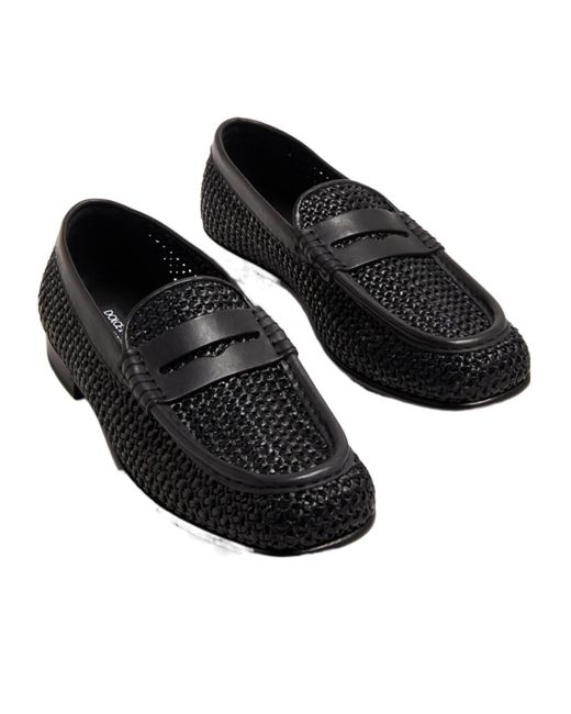 Dolce & Gabbana Black Logo Lettering Interwoven Penny Loafers for men