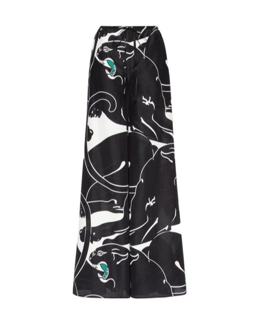 Valentino Black Poplin Leopard Print Casual Pants