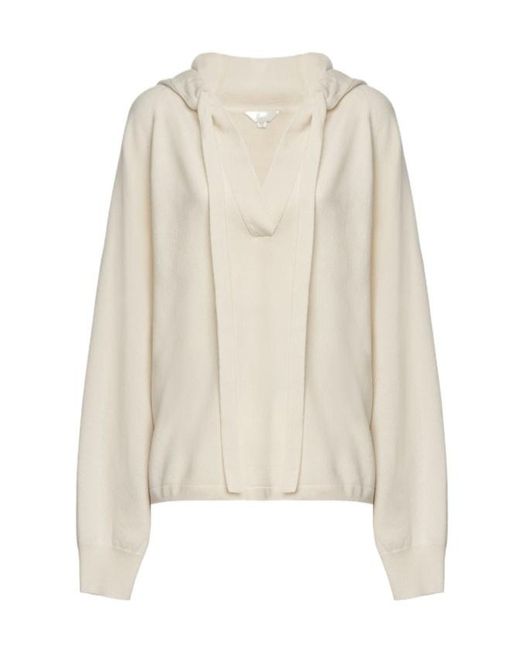 Malo White Cashmere V-Neck Hoodie