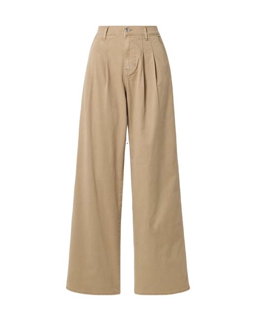Veronica Beard Natural Pleated Twill Wide-Leg Jeans
