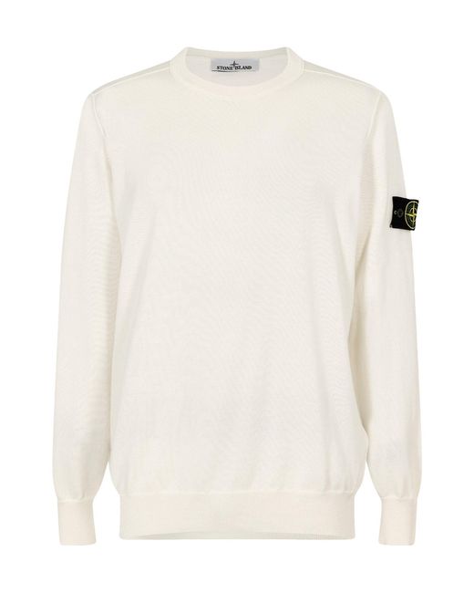Stone Island White Comfortable Crew Neck Sweater for men